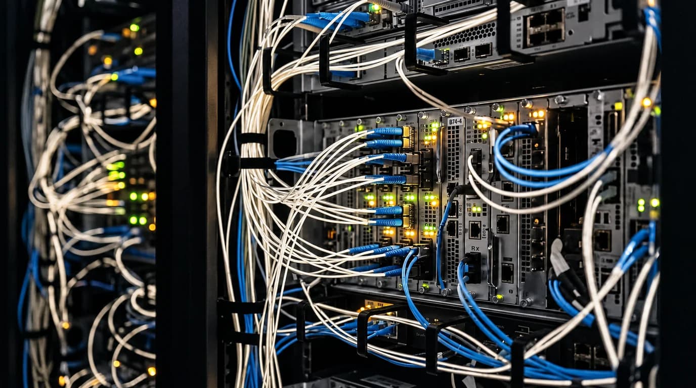 Connected cables in a server rack