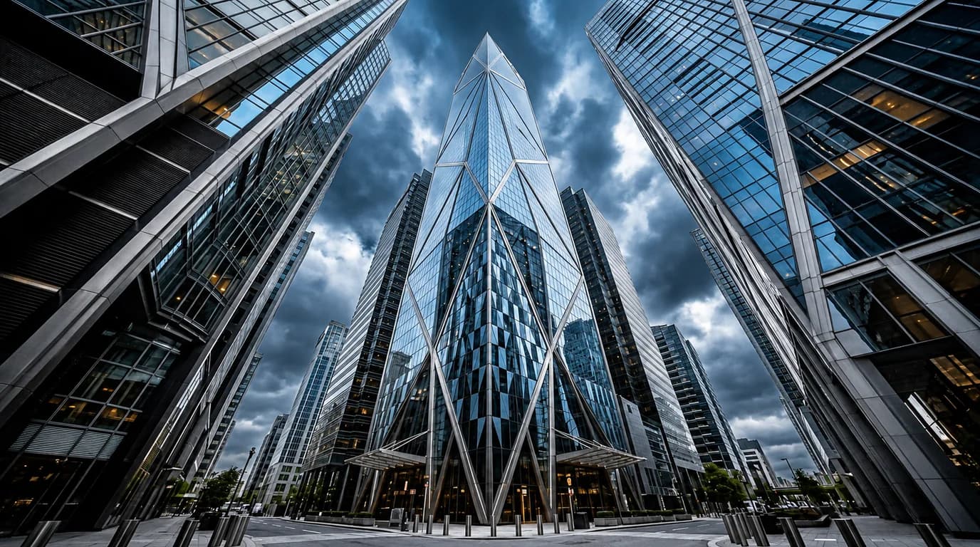 Modern office buildings seen from below